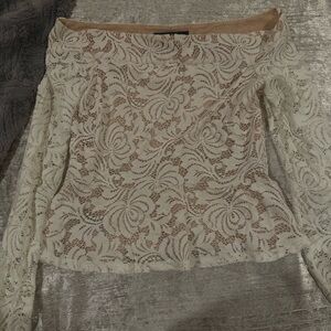 BCBG White Lace Off-Shoulder Top